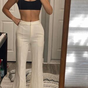 High-Rise Cream Flare Trousers